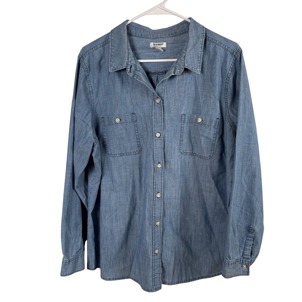 Old Navy Chambray Denim Shirt Women's XL Blue Coastal Capsule Utility Workwear